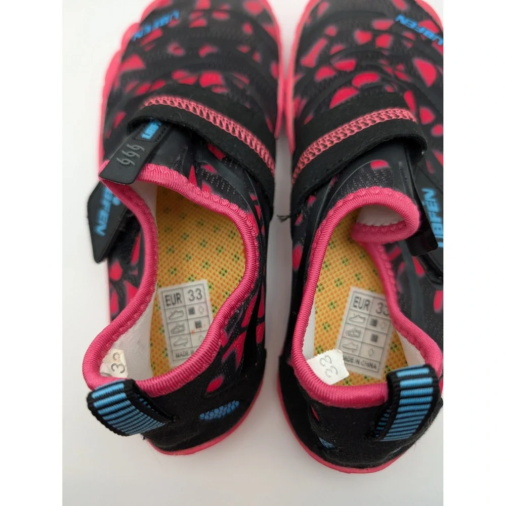 UBFEN Kids Water Shoes EU 33 Pink Black Barefoot Aqua Beach Swim Hook Loop Strap